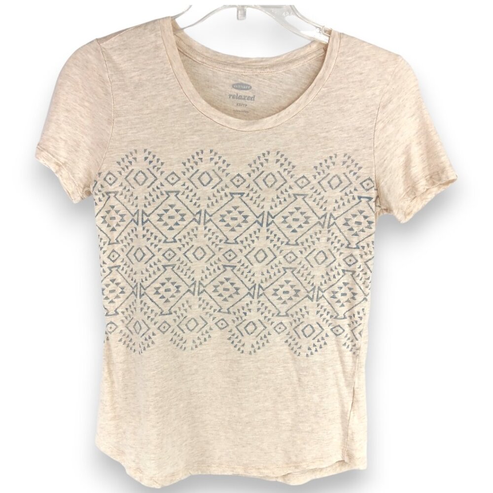 OLD NAVY-Women's Tee Shirt-XS-Cream-Blue-Crew-Casual-Short Sleeve - Picture 2 of 5